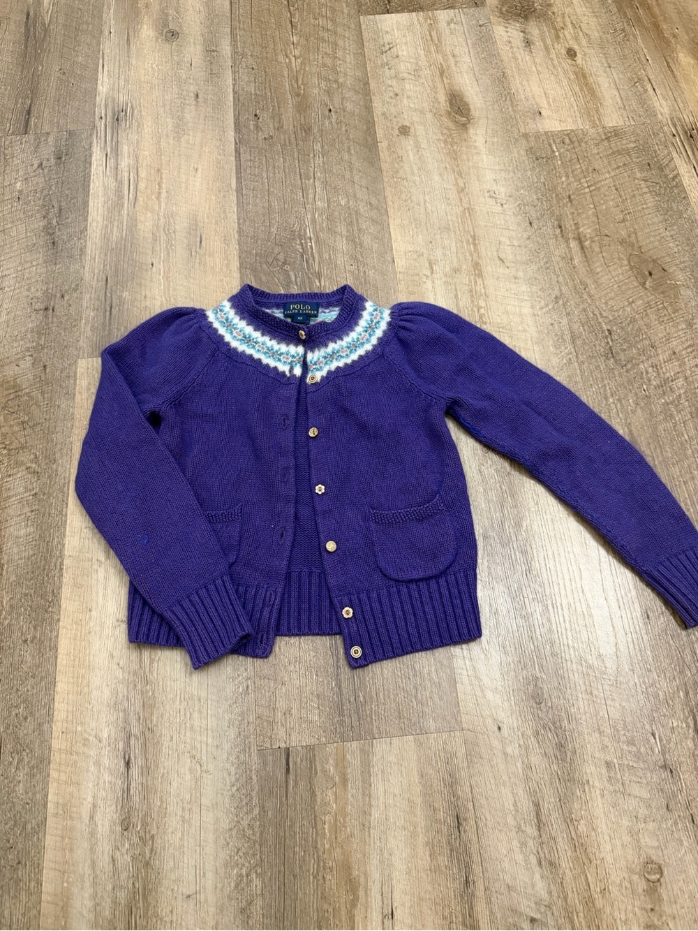 Ralph Lauren Purple Knit Girls' Fair Isle Yoke Cardigan